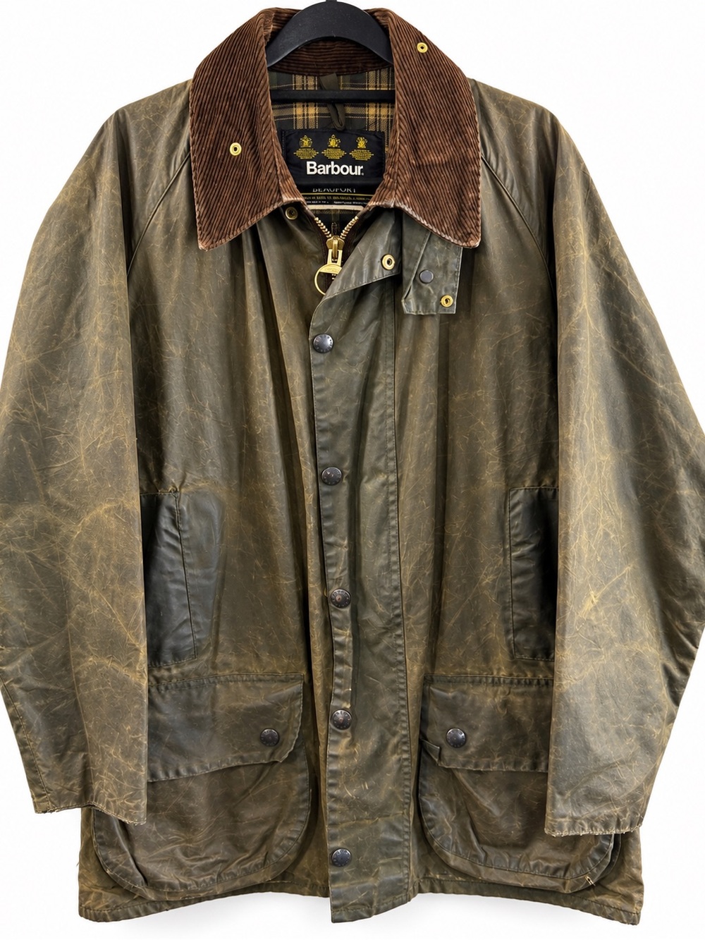 Vintage Barbour Beaufort Waxed Jacket Made in England Distressed Patina Men’s L